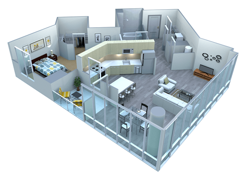 Floor plan for 1 bed, 1 bath, 773 sqft